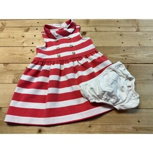 Janie and Jack Pink White Striped Sailor‎ Dress Bloomers Set Baby 12-18 mos
